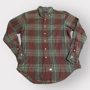 Vintage Ralph Lauren Flannel Button Up Shirt | Dark Green & Burgundy Plaid Large